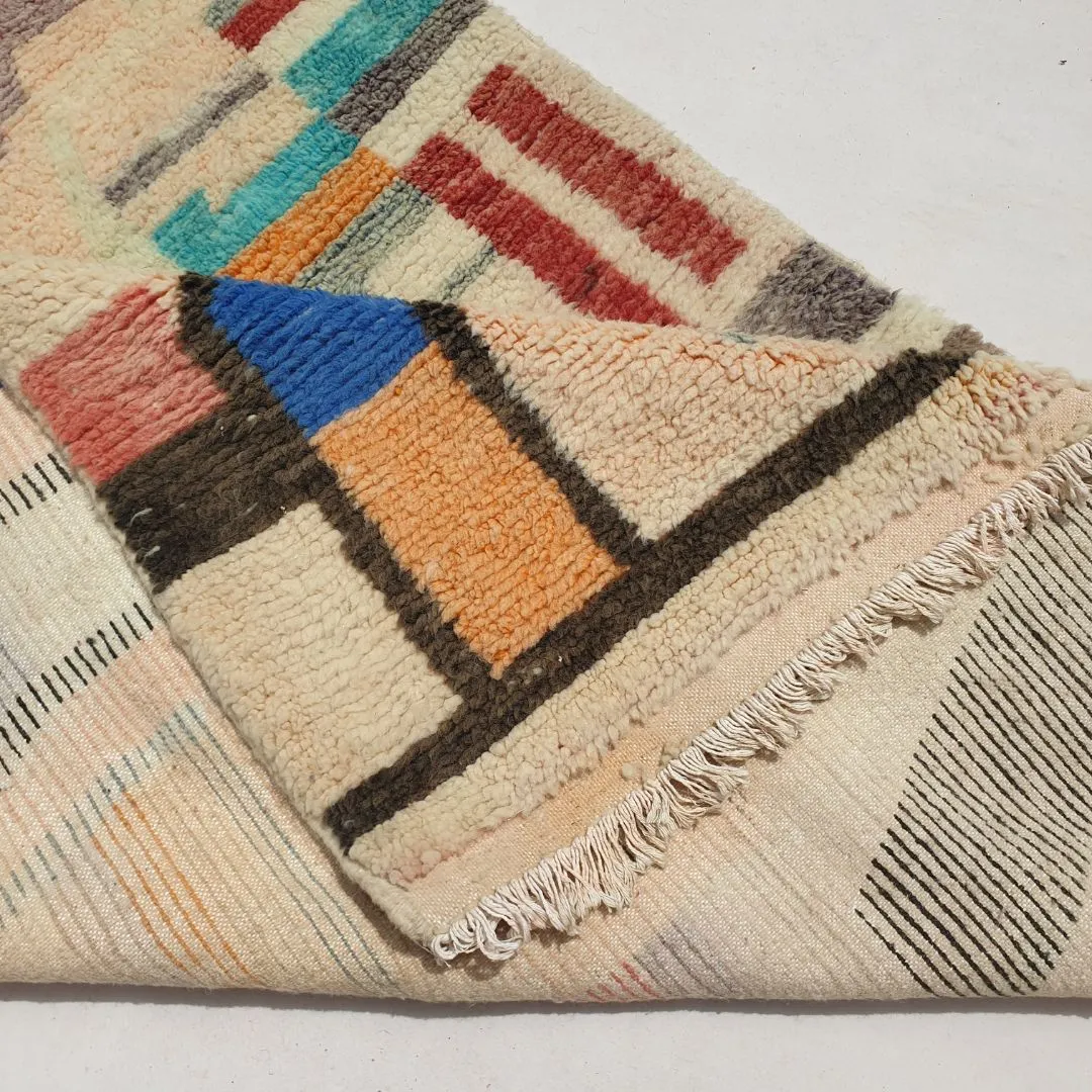 Bhatia - Beige Boujad Moroccan Rug | Authentic Berber Living room & Bedroom Rug | 4'89x8'10 Ft | 149x247 cm