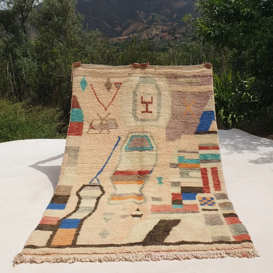 Bhatia - Beige Boujad Moroccan Rug | Authentic Berber Living room & Bedroom Rug | 4'89x8'10 Ft | 149x247 cm