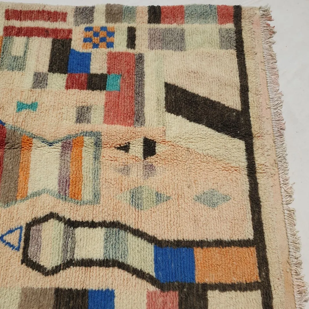 Bhatia - Beige Boujad Moroccan Rug | Authentic Berber Living room & Bedroom Rug | 4'89x8'10 Ft | 149x247 cm