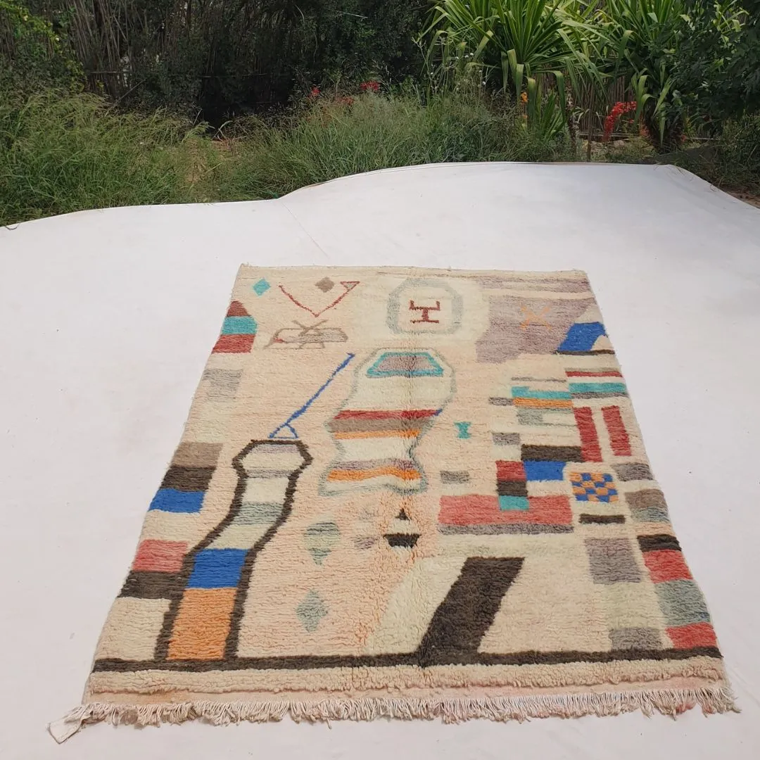 Bhatia - Beige Boujad Moroccan Rug | Authentic Berber Living room & Bedroom Rug | 4'89x8'10 Ft | 149x247 cm
