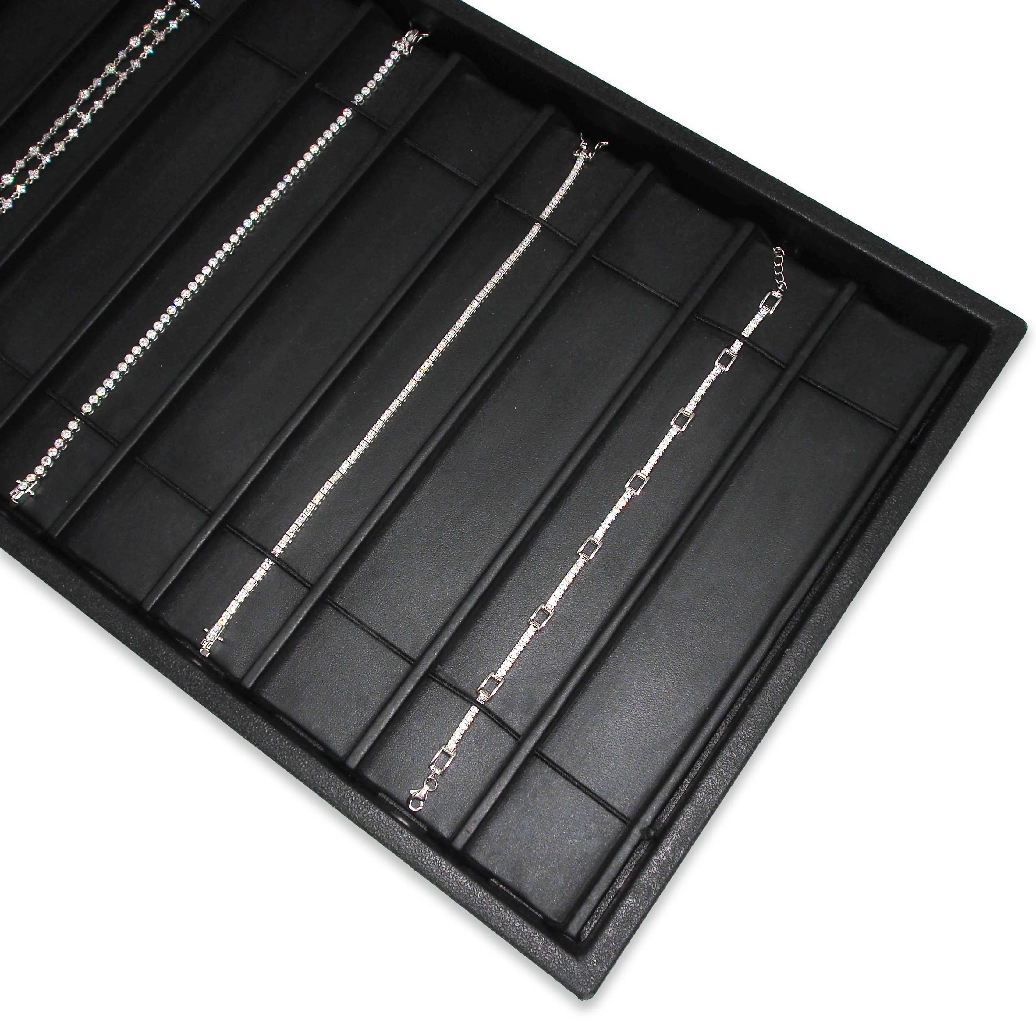 Black Leatherette 10 Section Deluxe bracelet insert with elastic fasteners