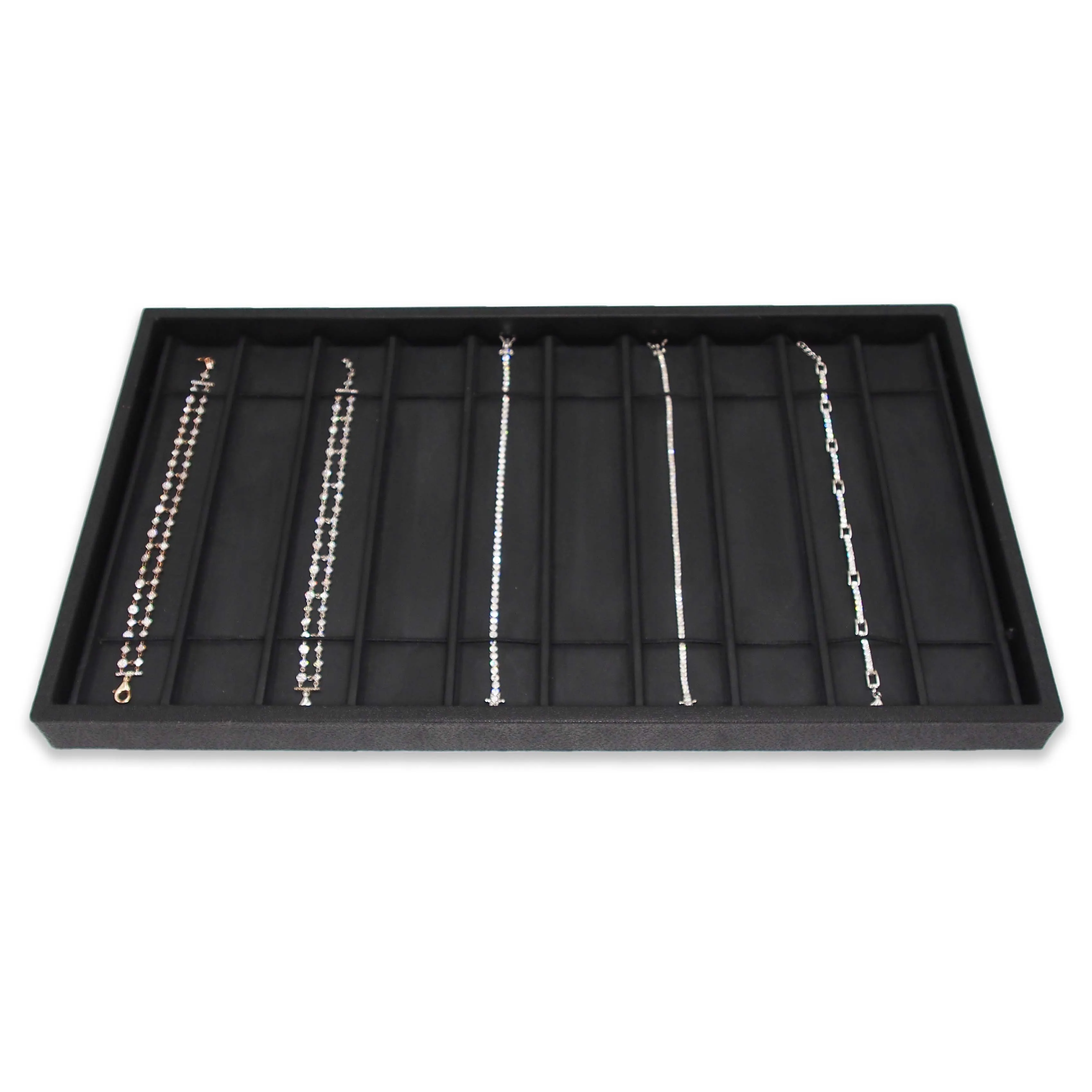Black Leatherette 10 Section Deluxe bracelet insert with elastic fasteners