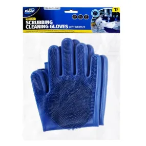 Blue Silicone Scrubbing Brush Cleaning Gloves - 32cm