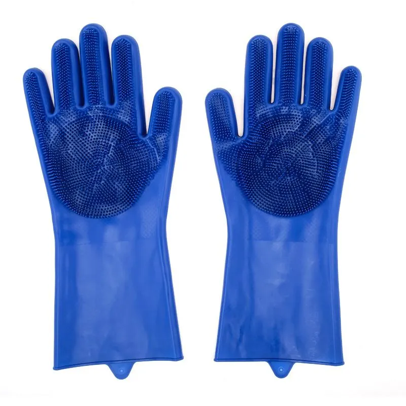 Blue Silicone Scrubbing Brush Cleaning Gloves - 32cm