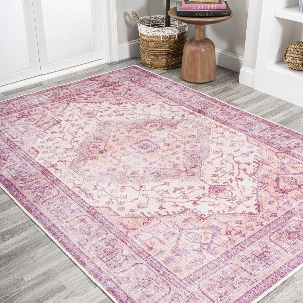 Bright ogee Medallion Washable Area Rug