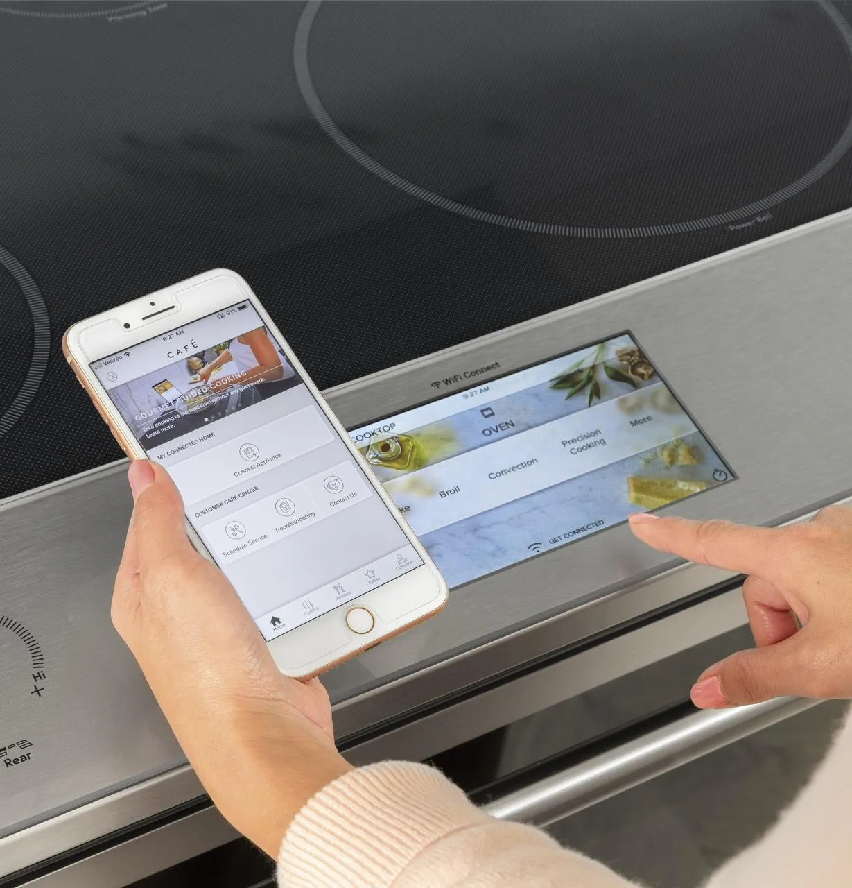 Cafe CHS90XM2NS5 Caf(eback)™ 30" Smart Slide-In, Front-Control, Induction and Convection Range with In-Oven Camera in Platinum Glass