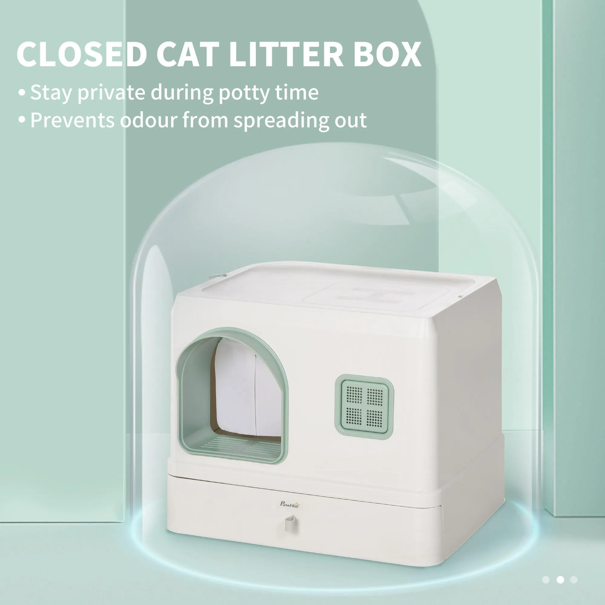 Cat Litter Box with Drawer Pan, Hooded Tray, Deodorants - White