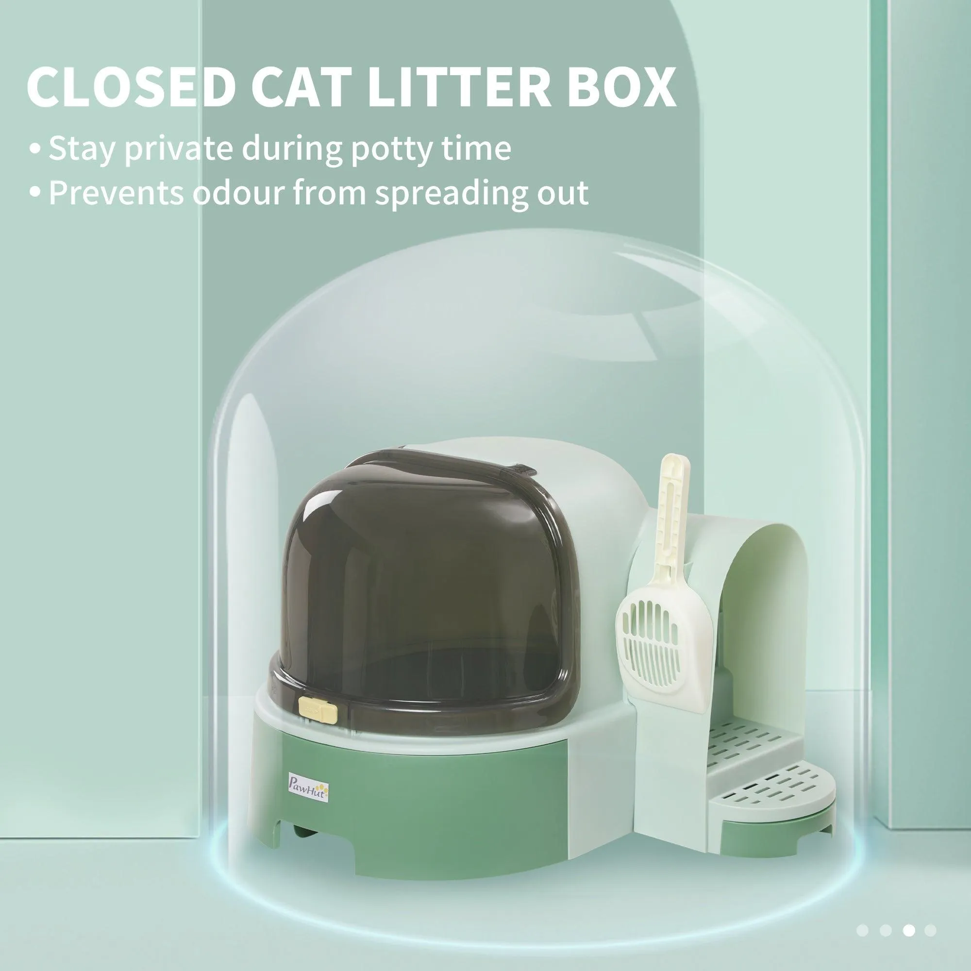 Cat Litter Box with Drawer Pans, Scoop - Green