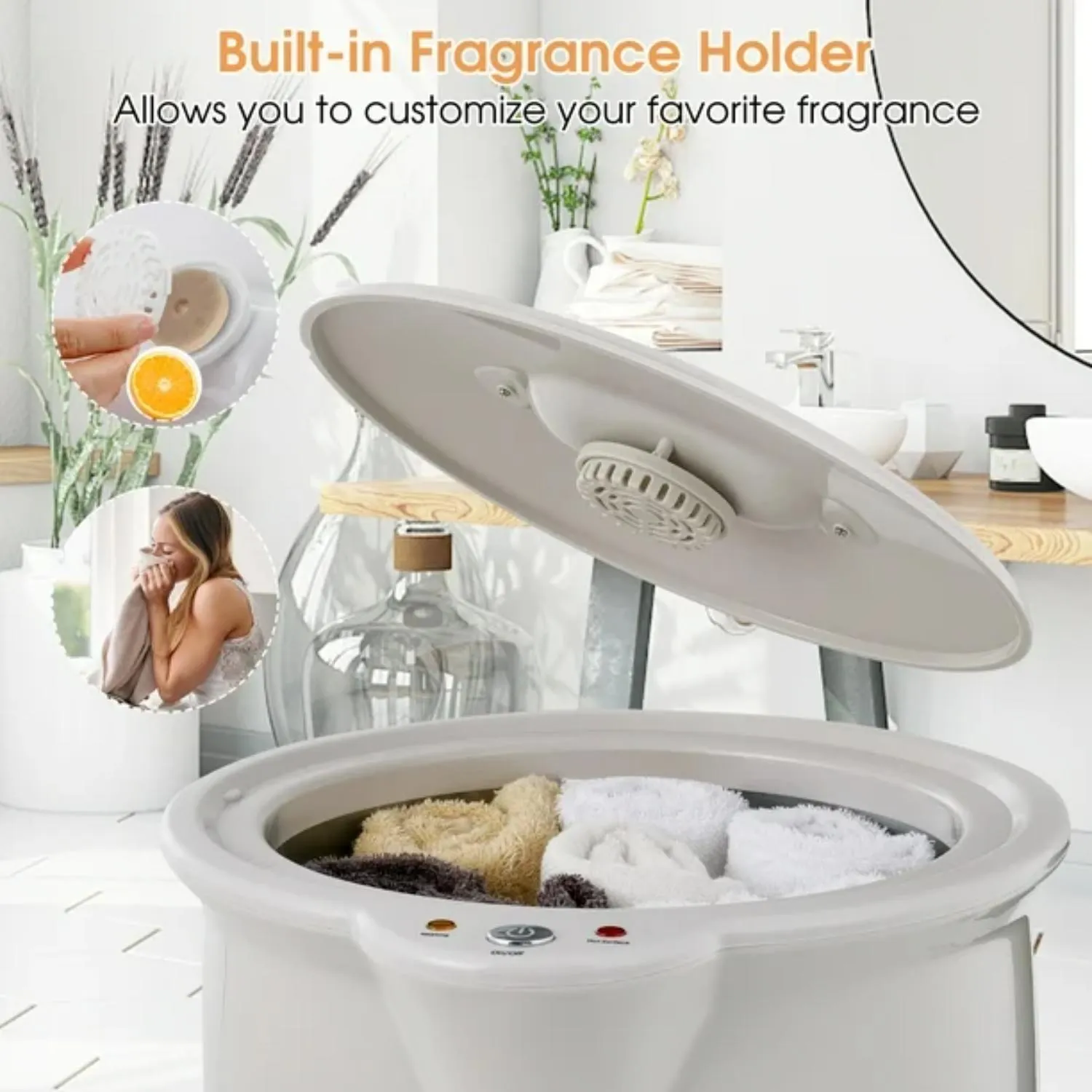Costway F1W-10N1ZU1-GR Bathroom Towel Warmer Bucket with Fragrance Holder & Auto Shut Off Grey