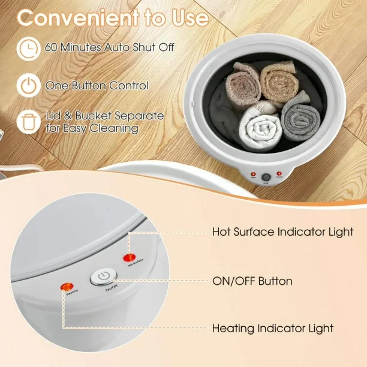 Costway F1W-10N1ZU1-GR Bathroom Towel Warmer Bucket with Fragrance Holder & Auto Shut Off Grey
