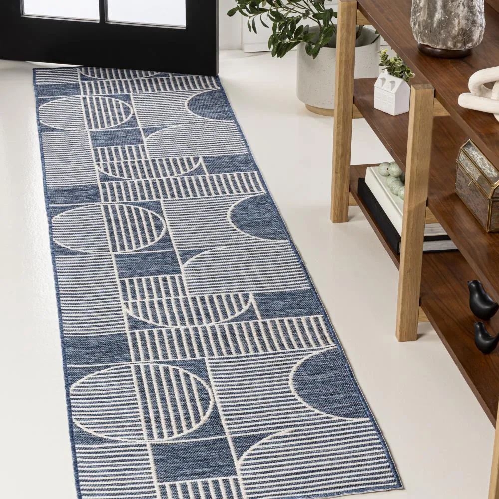 Couristan Mid-Century Modern Geometric Lines Reversible Machine-Washable Indoor/Outdoor Area Rug