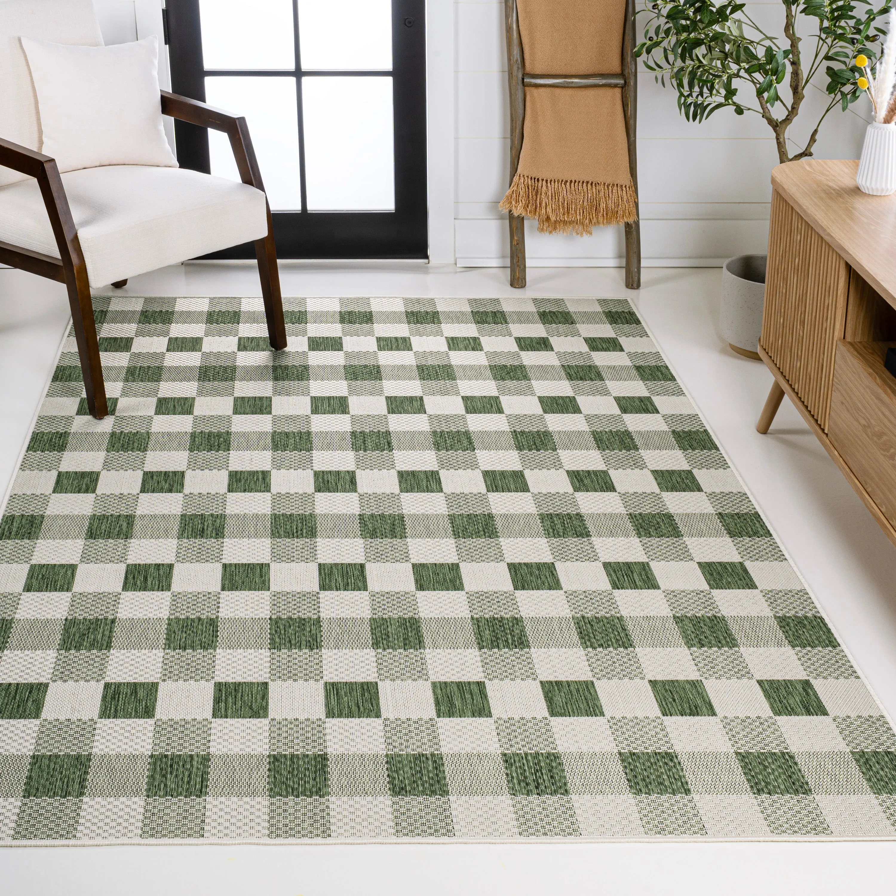 Courtyard Traditional Geometric Bold Gingham Indoor/Outdoor Area Rug