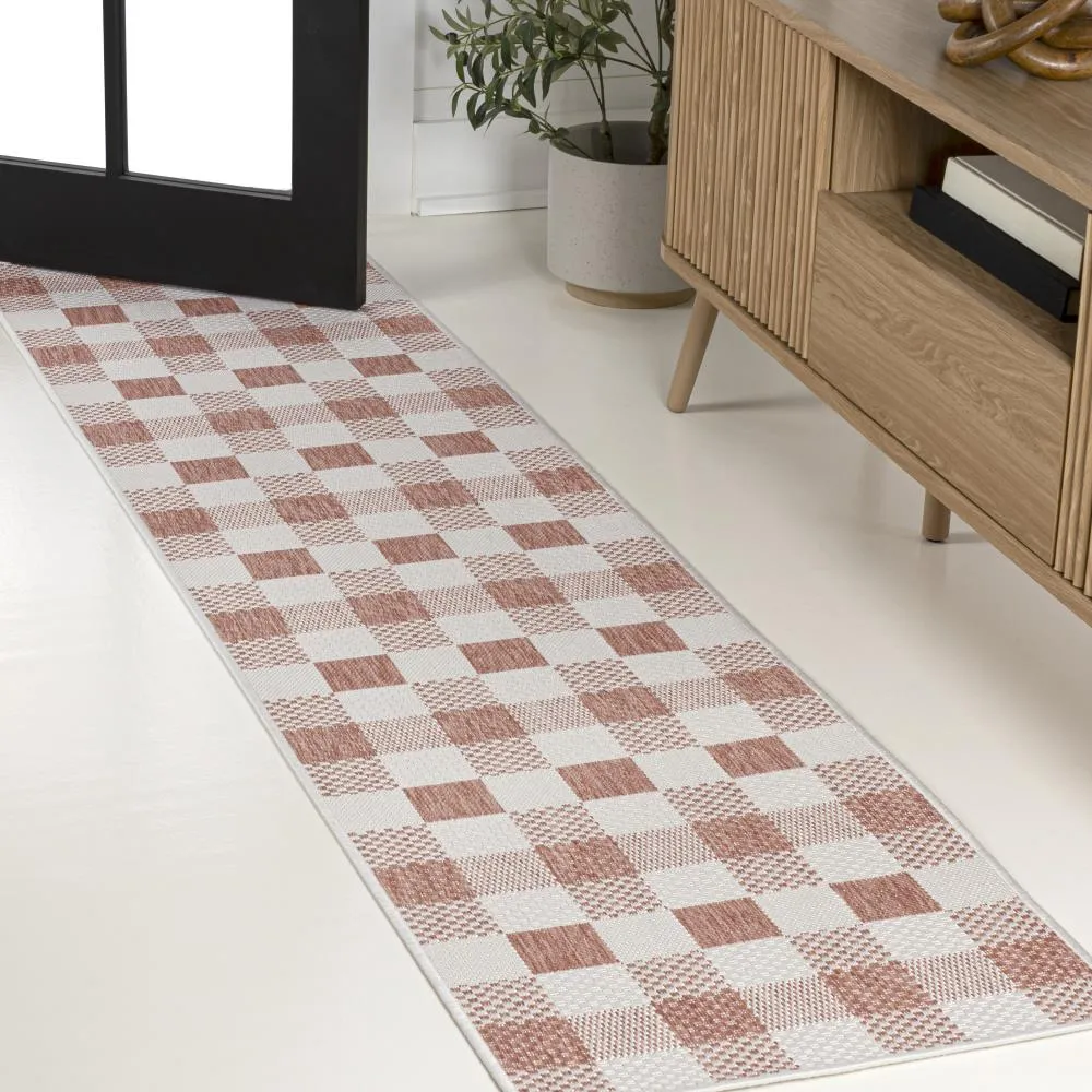 Courtyard Traditional Geometric Bold Gingham Indoor/Outdoor Area Rug