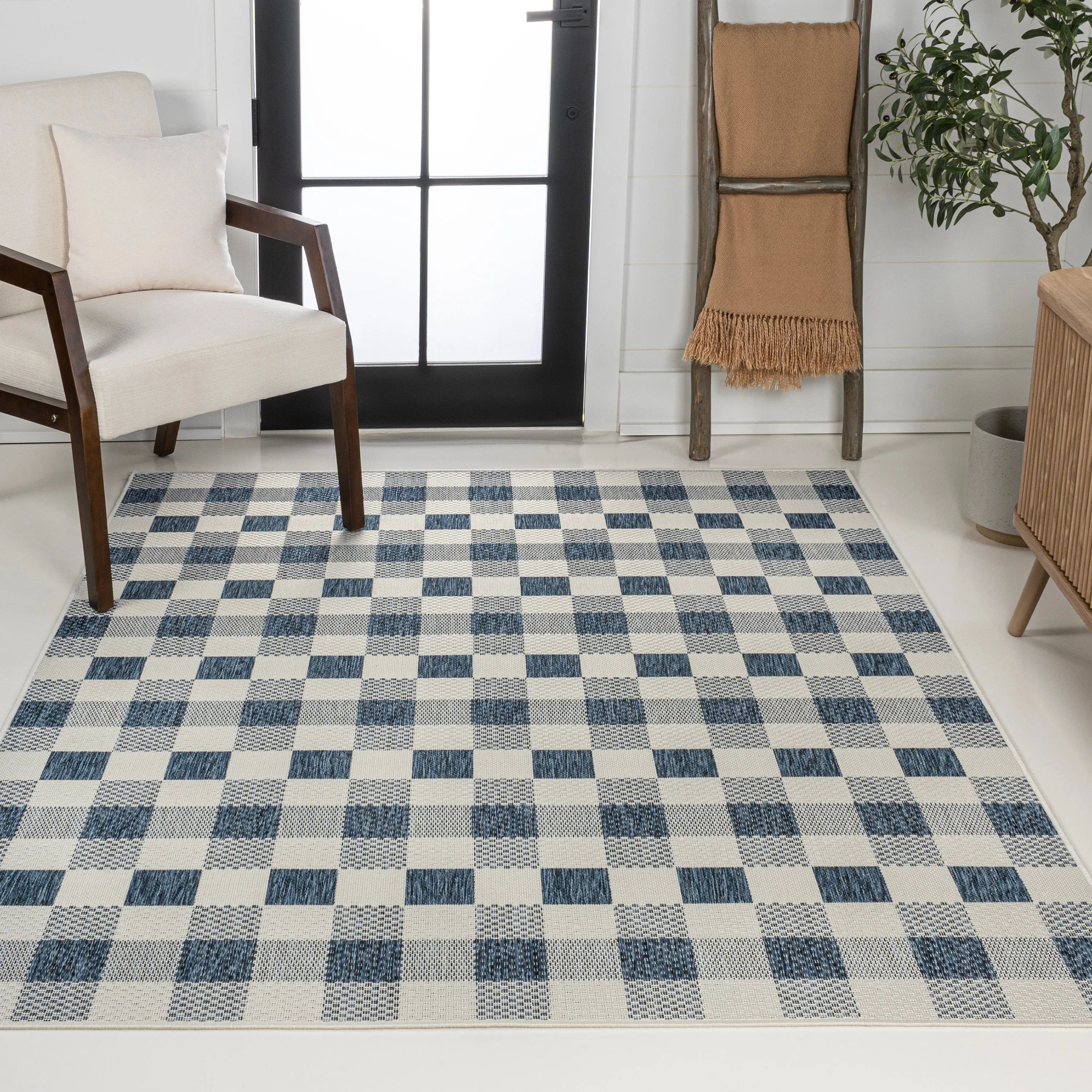Courtyard Traditional Geometric Bold Gingham Indoor/Outdoor Area Rug