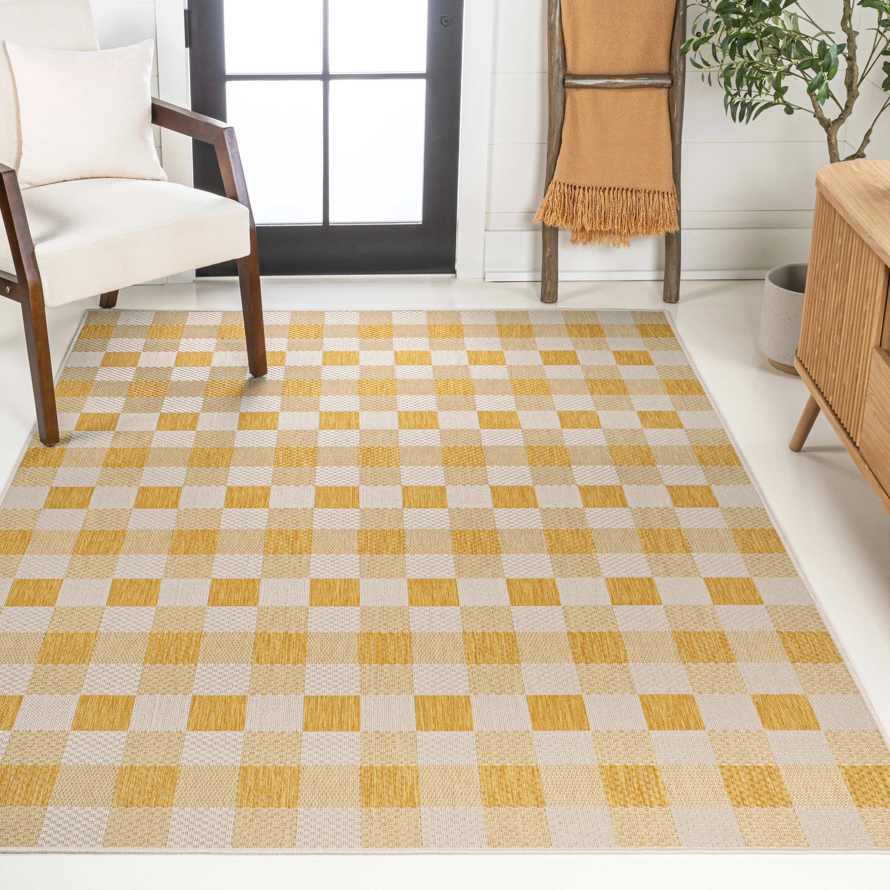 Courtyard Traditional Geometric Bold Gingham Indoor/Outdoor Area Rug