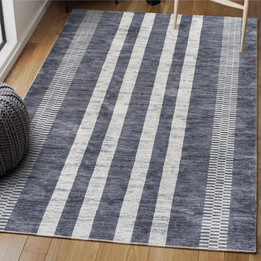Curry Geometric Striped Machine-washable Area Rug