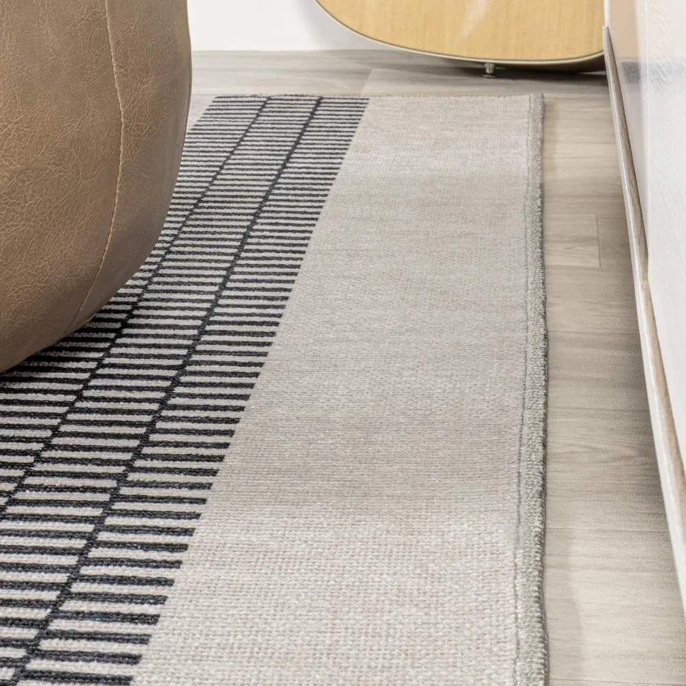 Curry Geometric Striped Machine-washable Area Rug