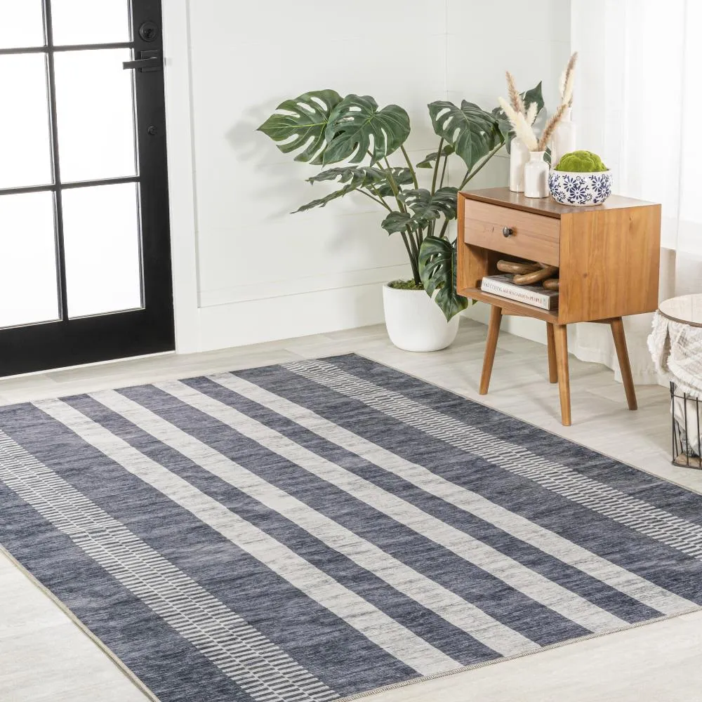 Curry Geometric Striped Machine-washable Area Rug