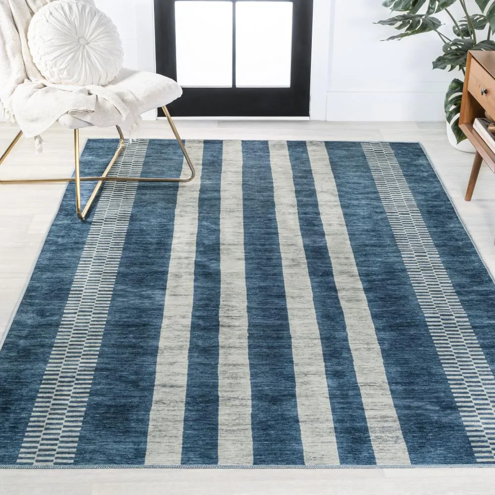Curry Geometric Striped Machine-washable Area Rug