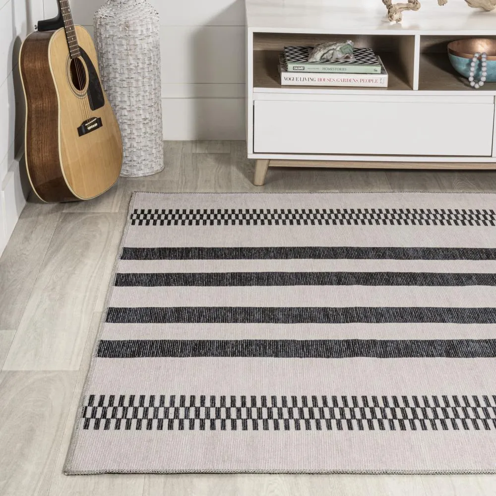 Curry Geometric Striped Machine-washable Area Rug