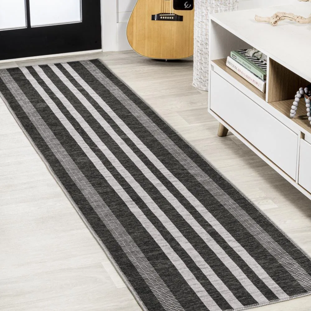 Curry Geometric Striped Machine-washable Area Rug