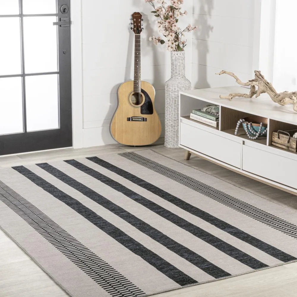 Curry Geometric Striped Machine-washable Area Rug