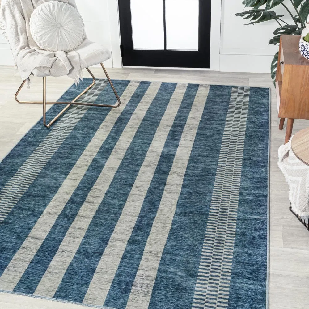 Curry Geometric Striped Machine-washable Area Rug