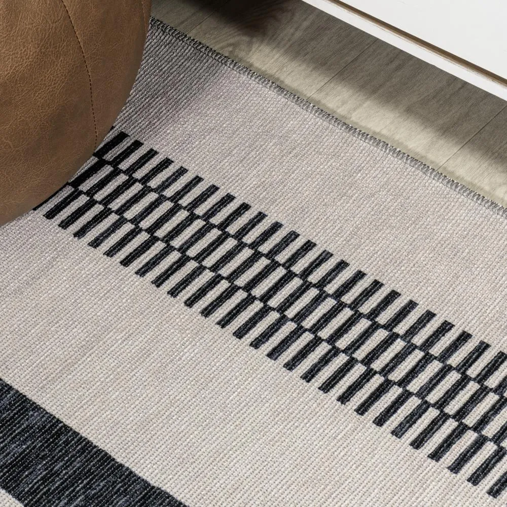 Curry Geometric Striped Machine-washable Area Rug