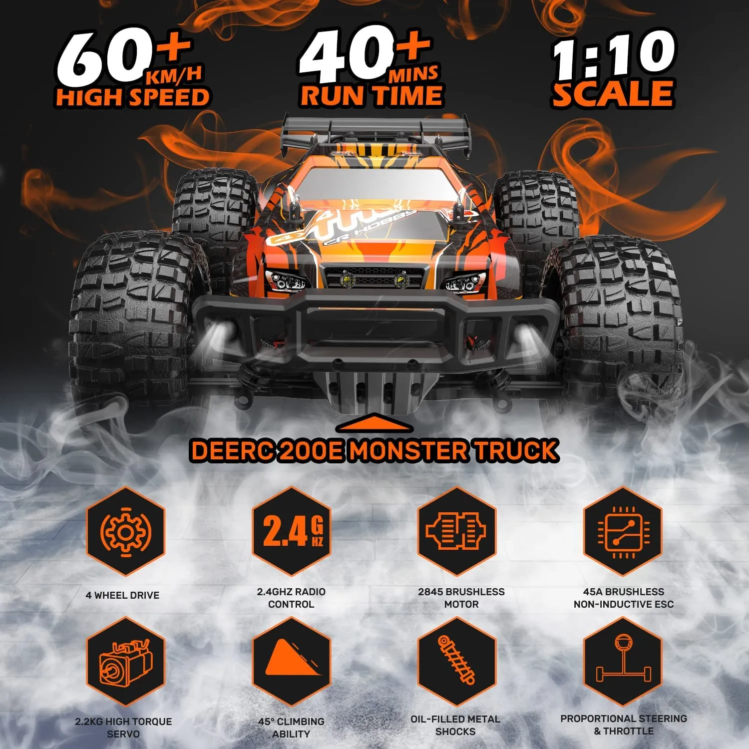 DEERC 200E RC Car High Speed Remote Control Car 1:10 Scale 4WD Monster Truck