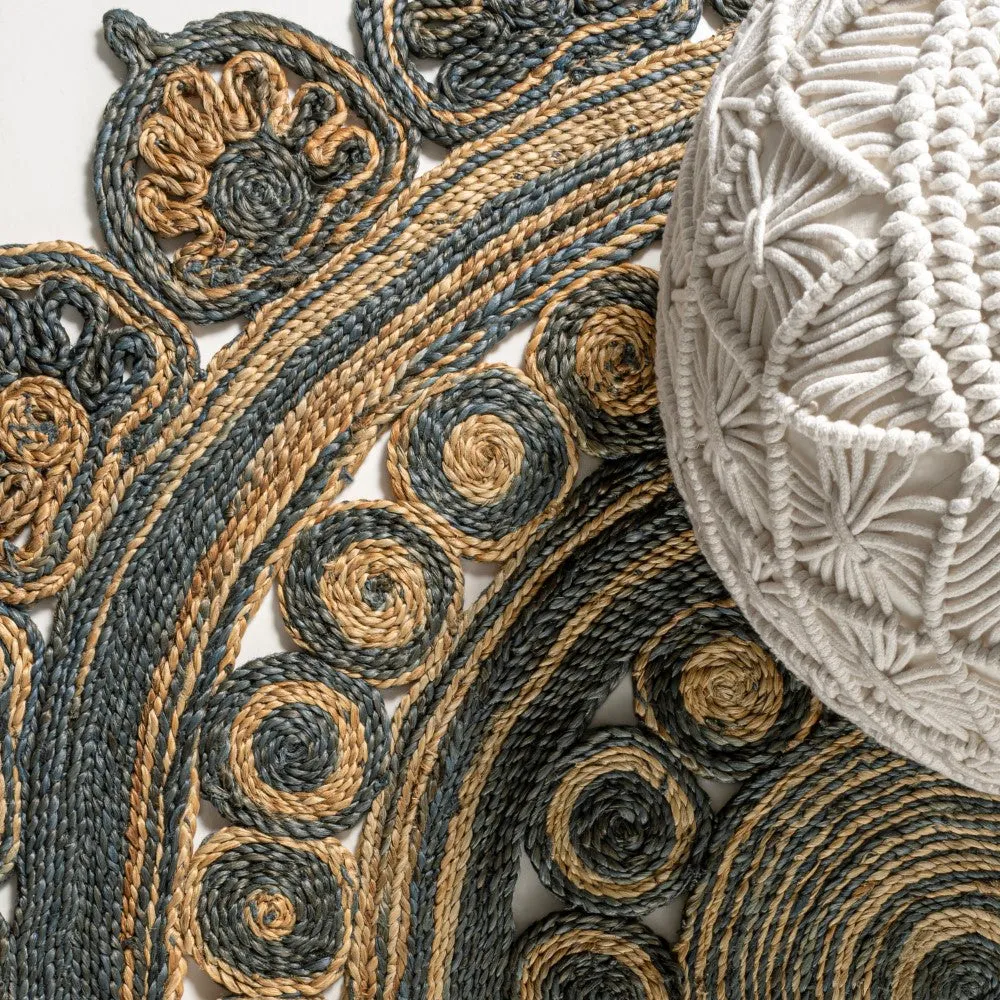 Elegant Medallion Contemporary Bohemian Round Jute Area Rug