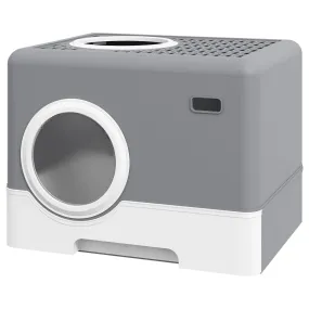 Enclosed Cat Litter Box with Front Entry & Scoop - Grey