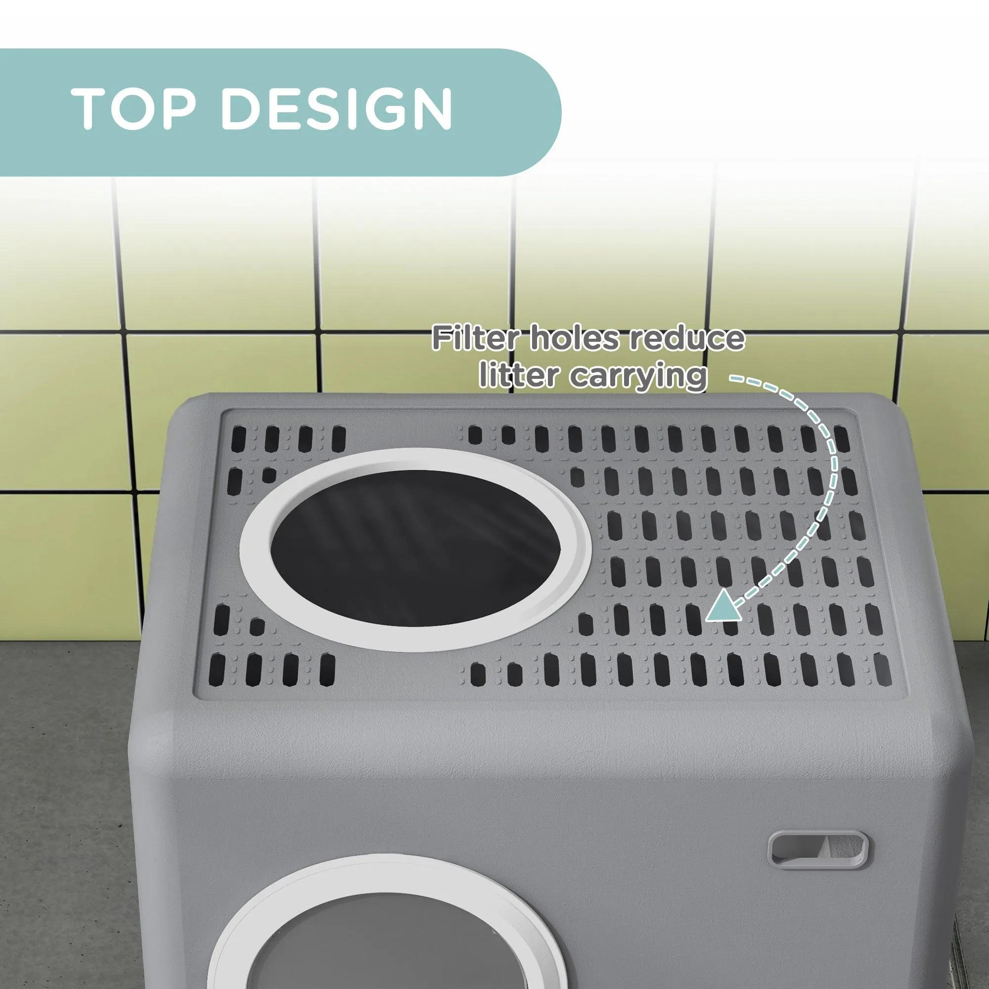 Enclosed Cat Litter Box with Front Entry & Scoop - Grey