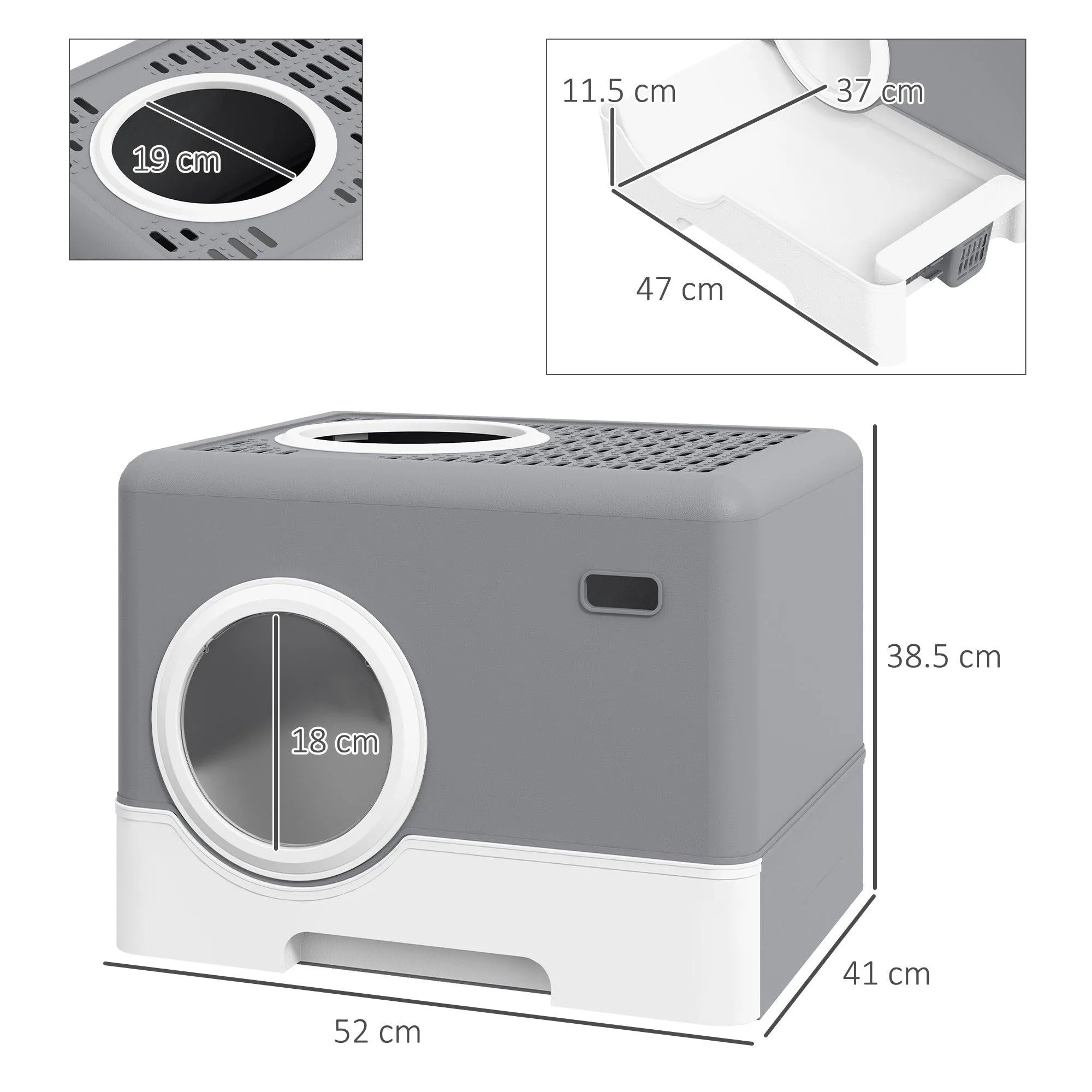 Enclosed Cat Litter Box with Front Entry & Scoop - Grey