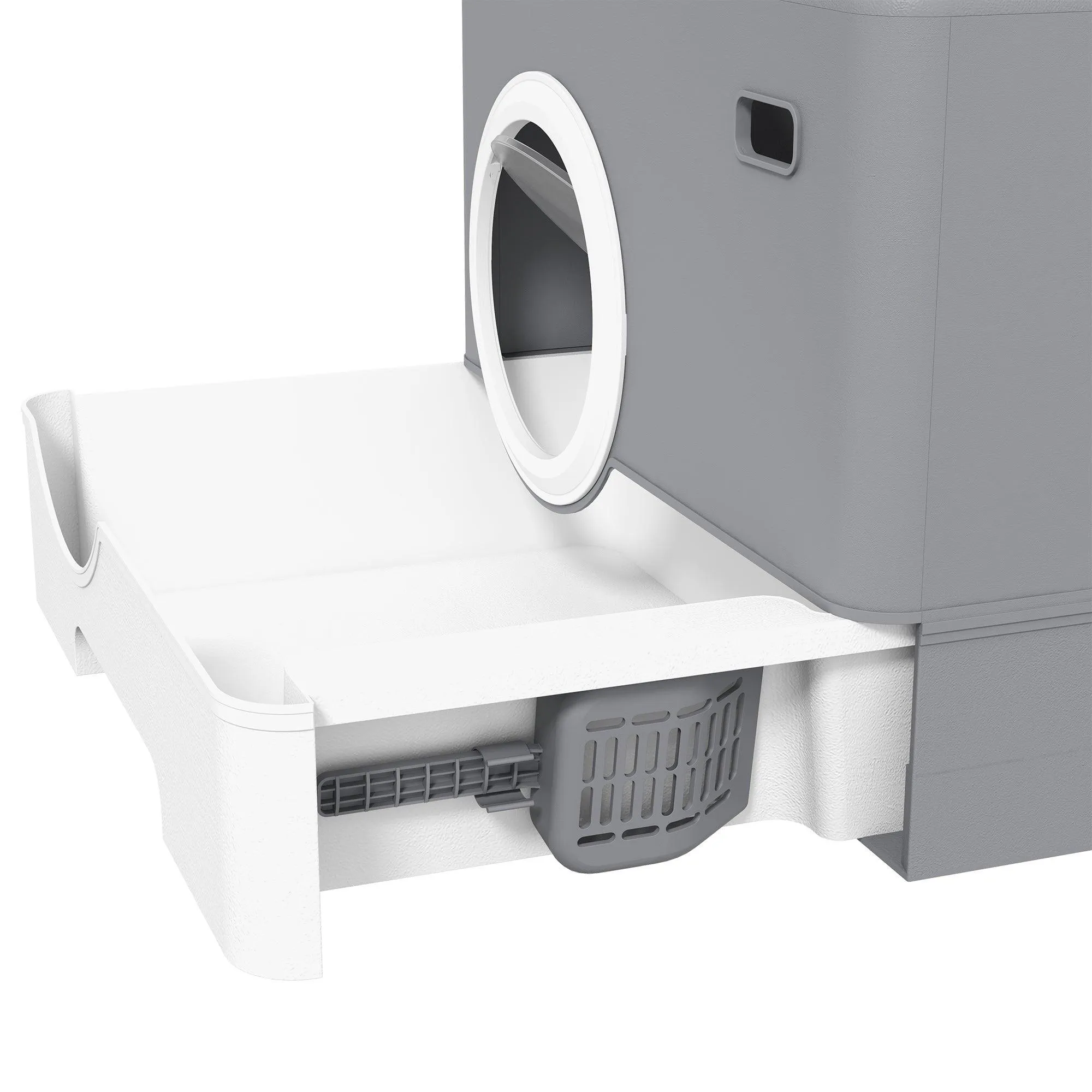 Enclosed Cat Litter Box with Front Entry & Scoop - Grey