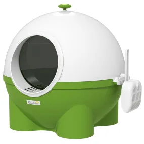 Enclosed Cat Litter Box with Lid, Scoop, Front Entrance - Green