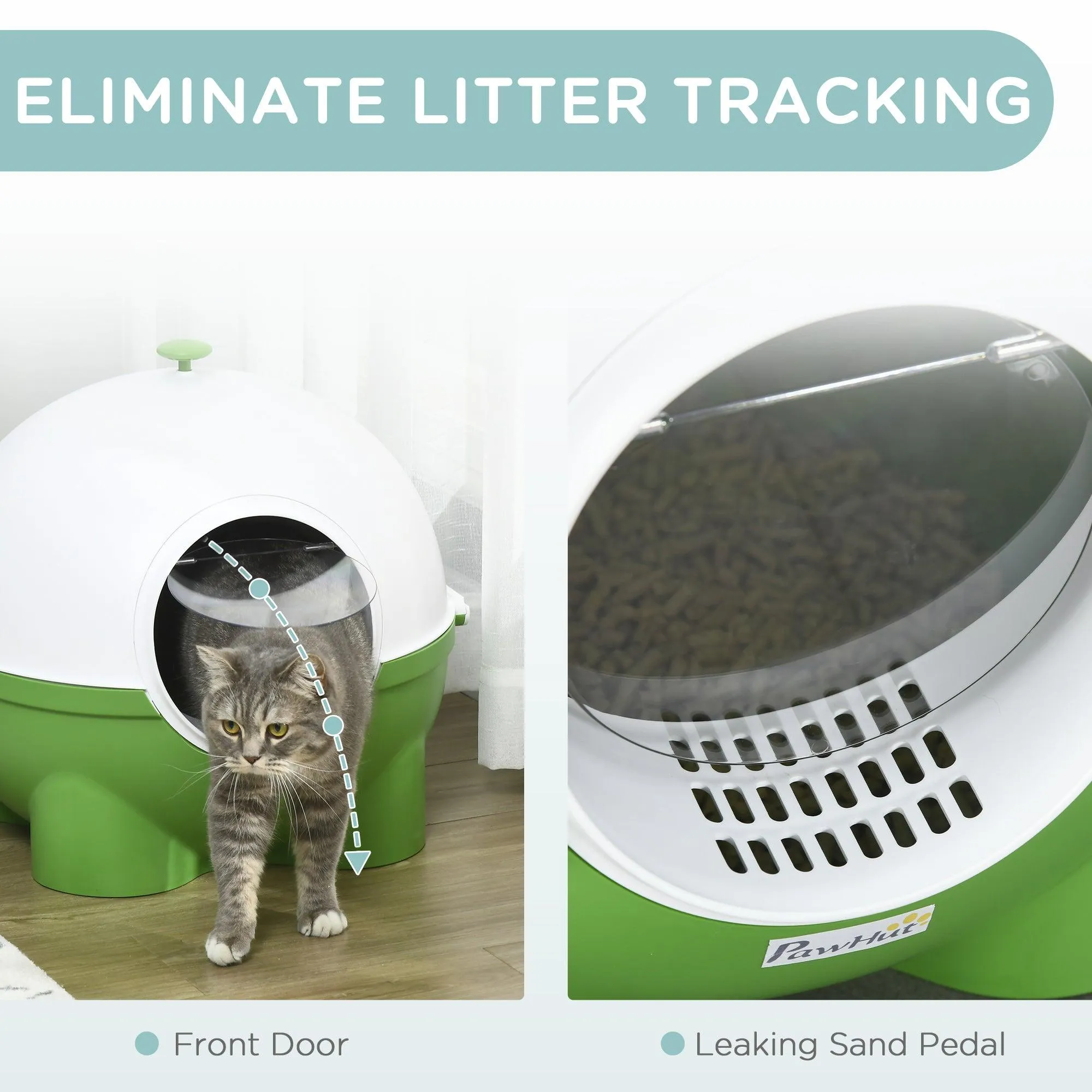 Enclosed Cat Litter Box with Lid, Scoop, Front Entrance - Green