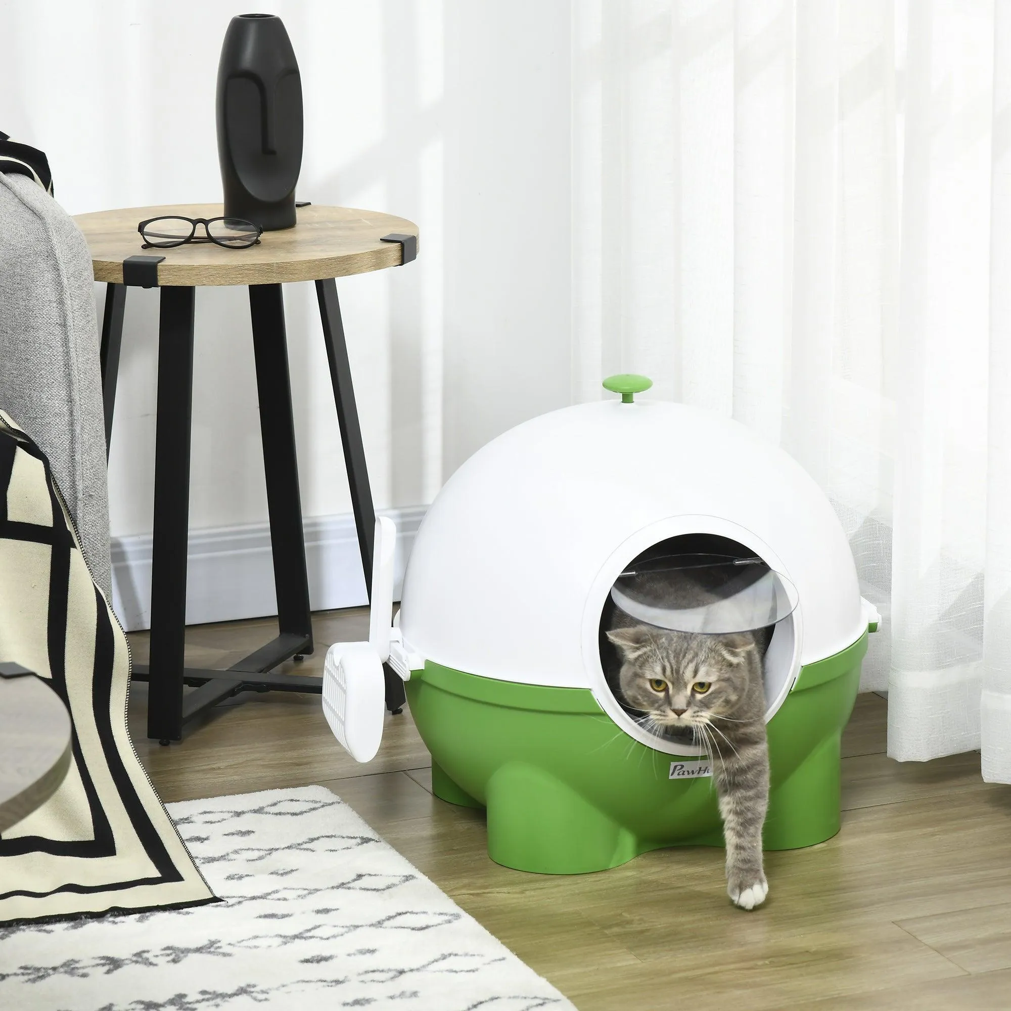 Enclosed Cat Litter Box with Lid, Scoop, Front Entrance - Green