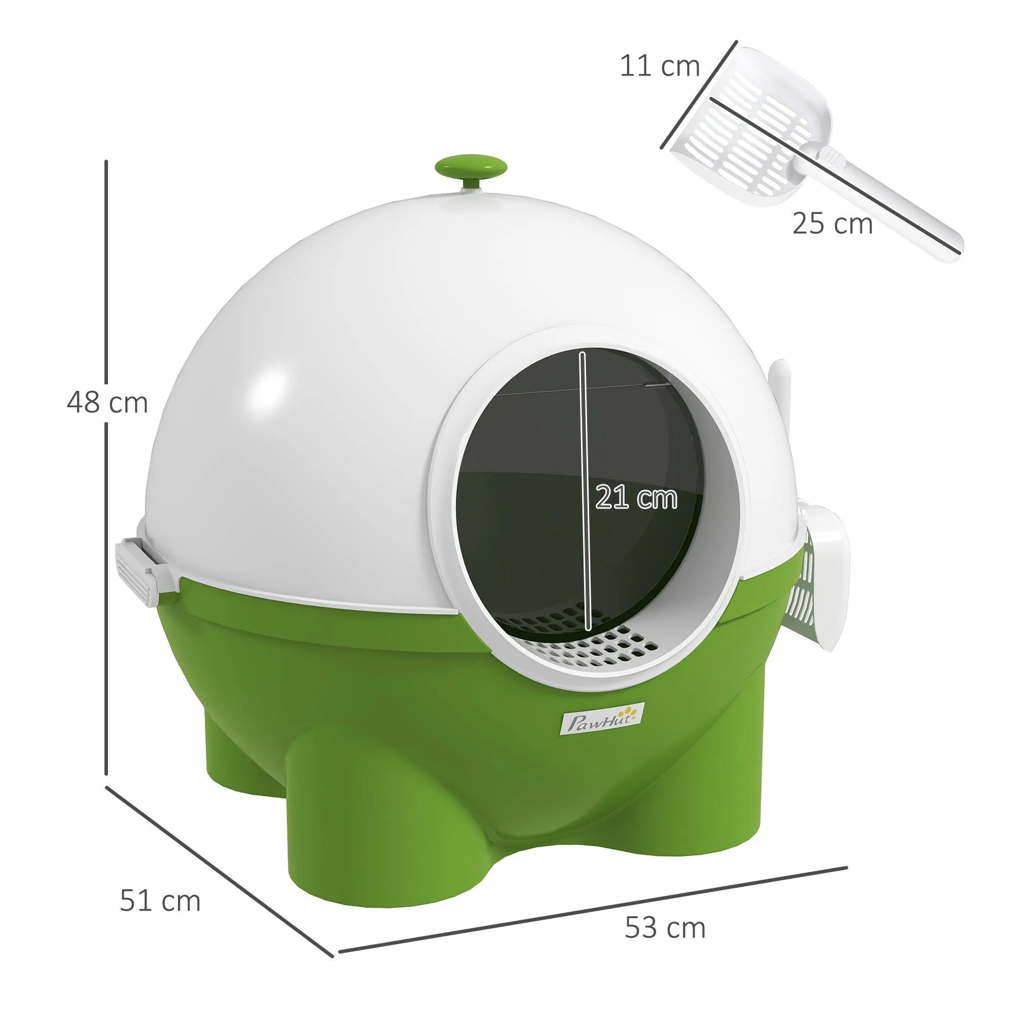 Enclosed Cat Litter Box with Lid, Scoop, Front Entrance - Green