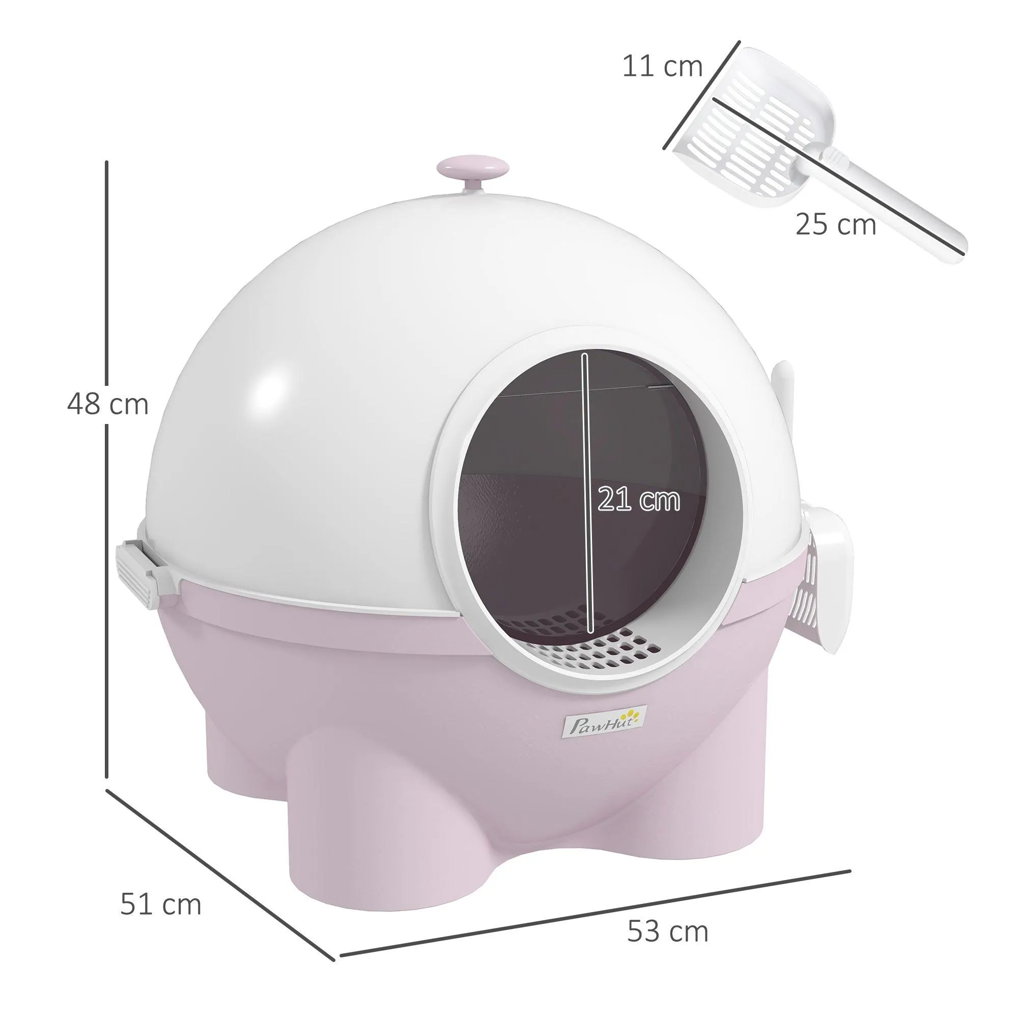 Enclosed Cat Litter Box with Lid, Scoop, Front Entrance - Pink