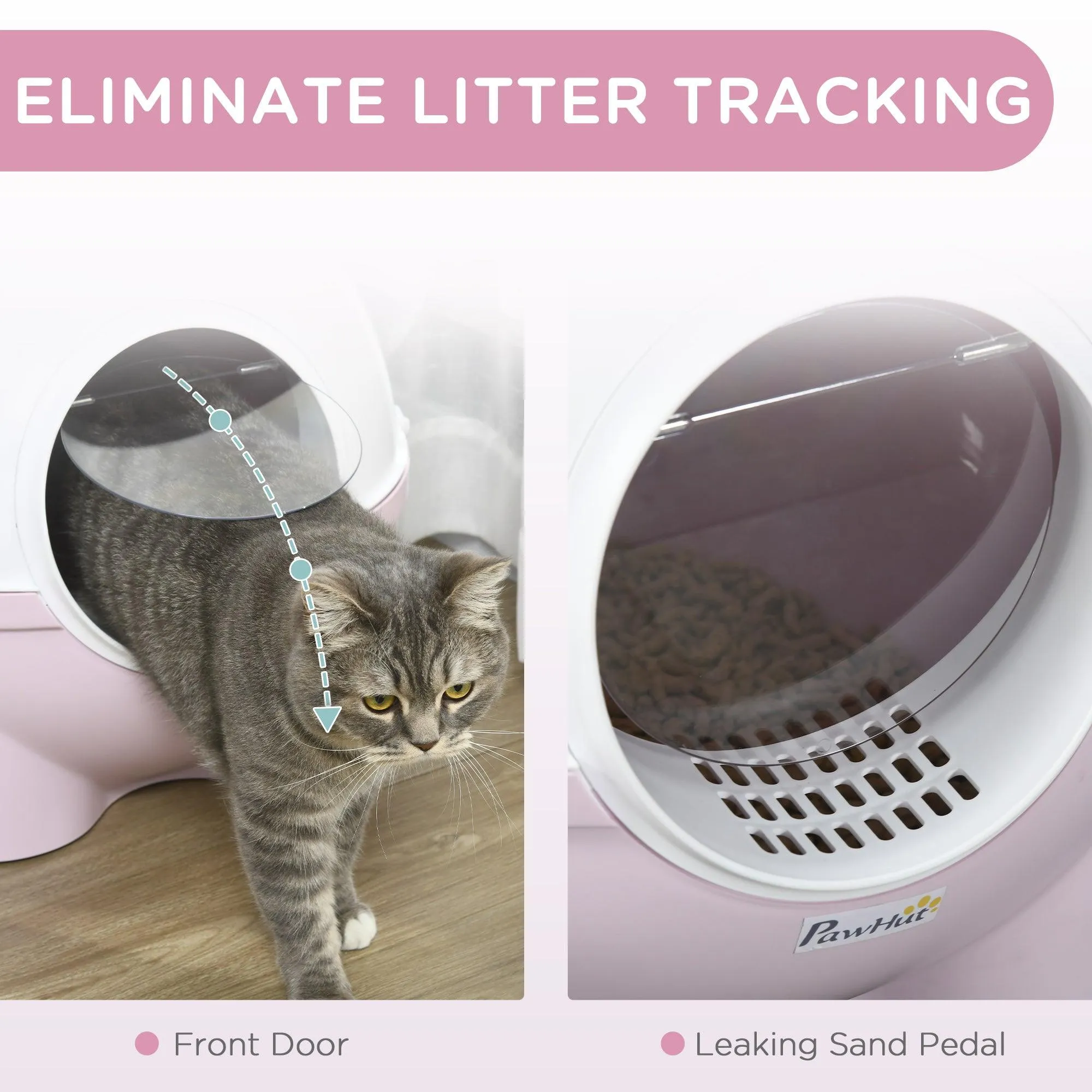 Enclosed Cat Litter Box with Lid, Scoop, Front Entrance - Pink
