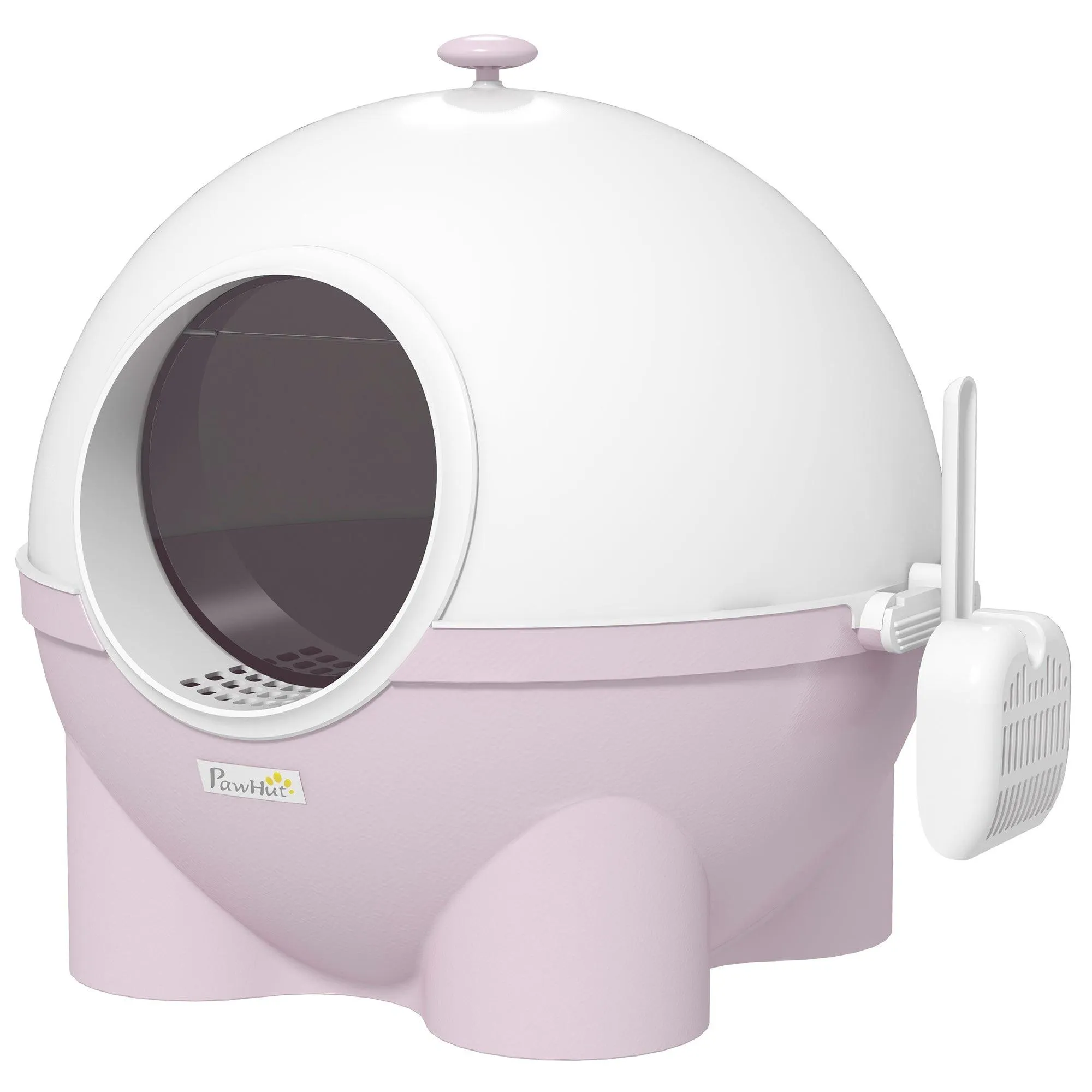 Enclosed Cat Litter Box with Lid, Scoop, Front Entrance - Pink