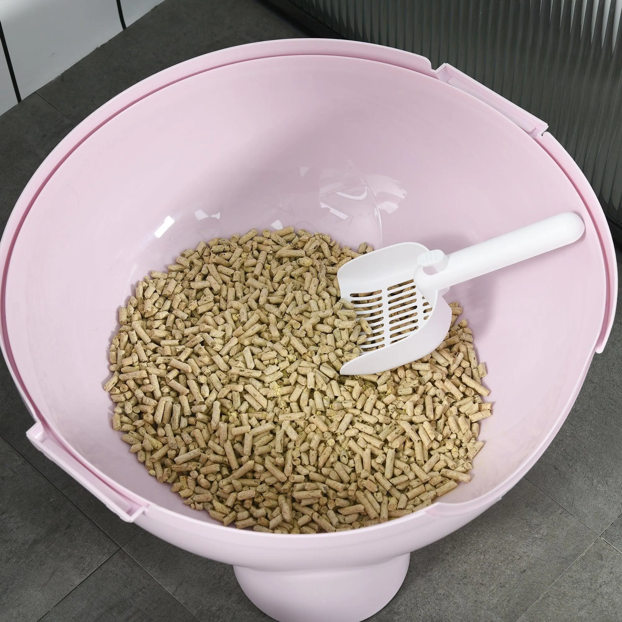 Enclosed Cat Litter Box with Lid, Scoop, Front Entrance - Pink