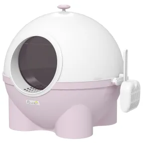 Enclosed Cat Litter Box with Lid, Scoop, Front Entrance - Pink