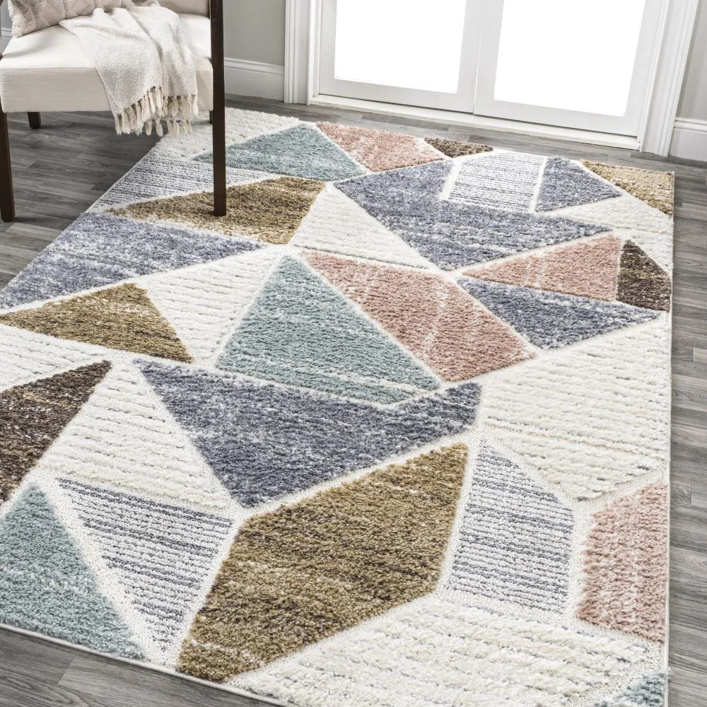 Fiori Geometric Scandi Colorblock Carved Area Rug