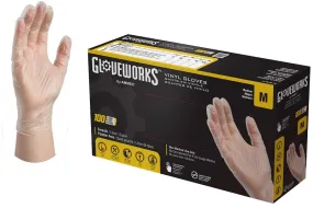 Gloveworks IVPF44100 Disposable Gloves, M, Vinyl, Powder-Free, Clear, 11.73 in L :BX100: QUANTITY: 1