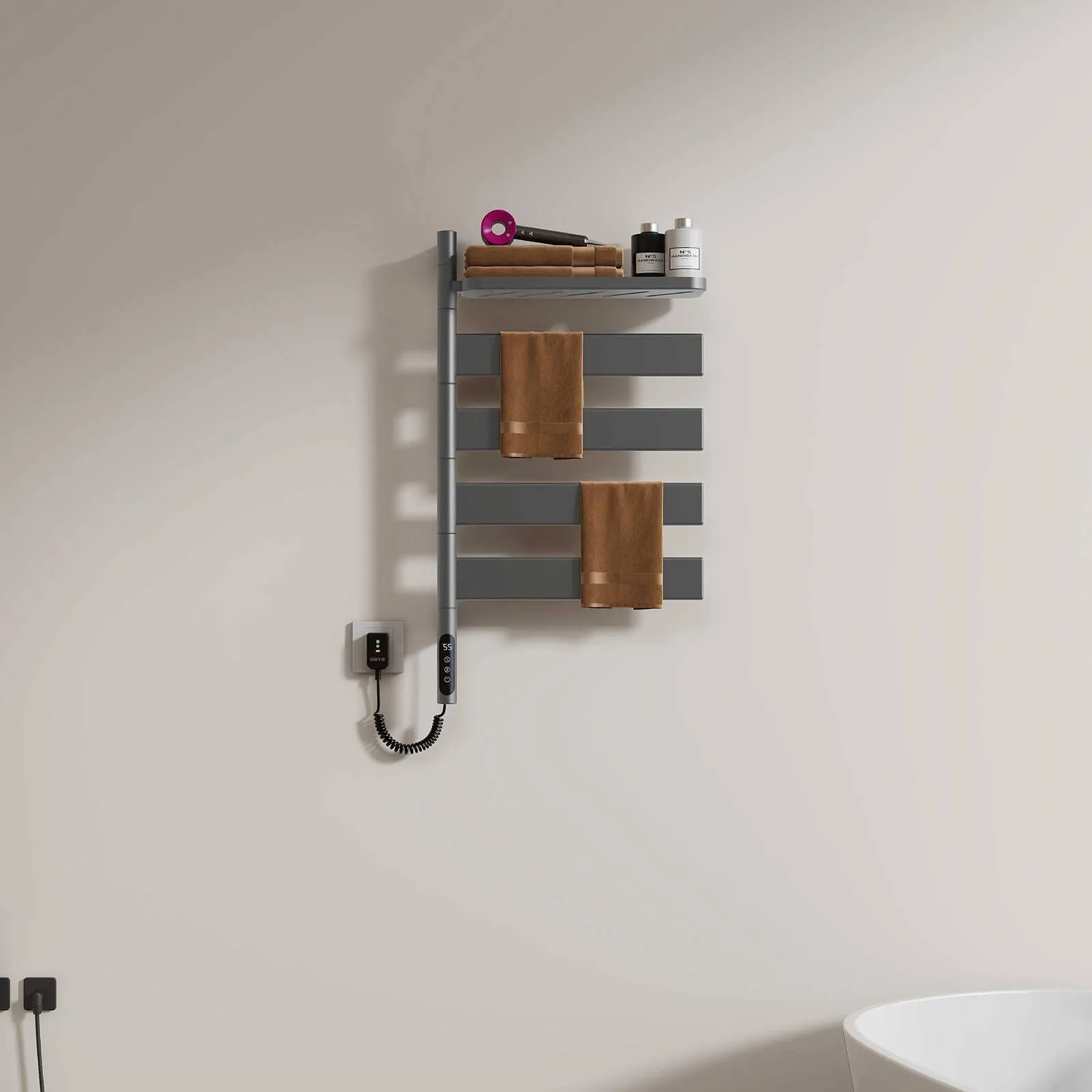 Gray Smart Towel Warmer with Timer Function