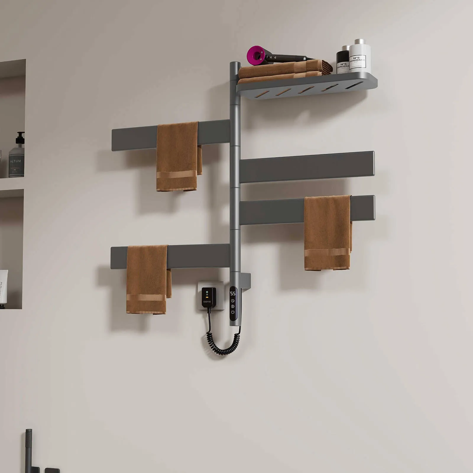Gray Smart Towel Warmer with Timer Function