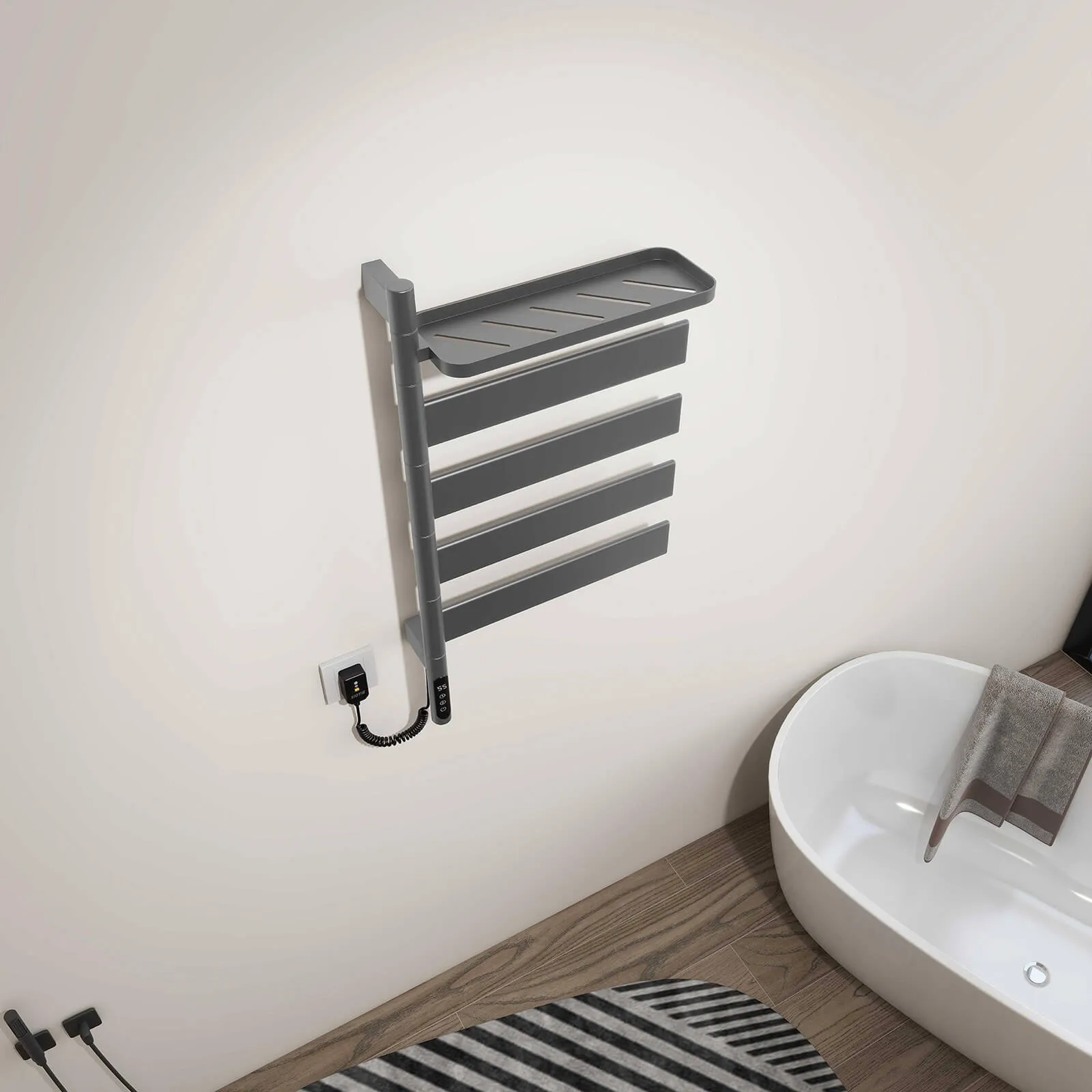 Gray Smart Towel Warmer with Timer Function