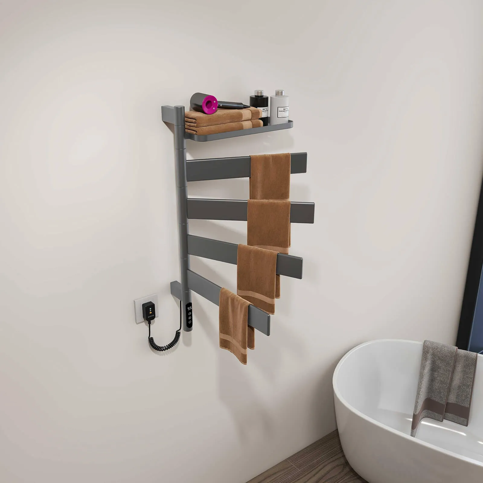 Gray Smart Towel Warmer with Timer Function