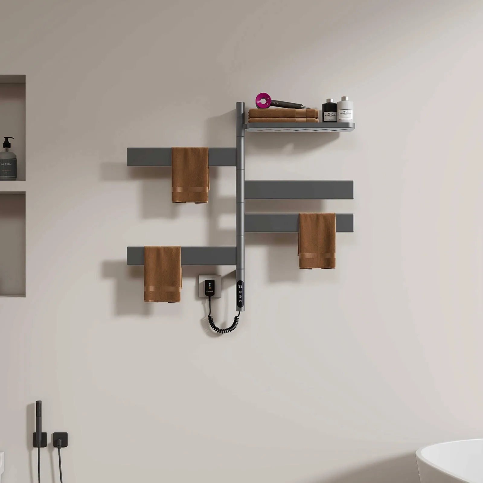 Gray Smart Towel Warmer with Timer Function